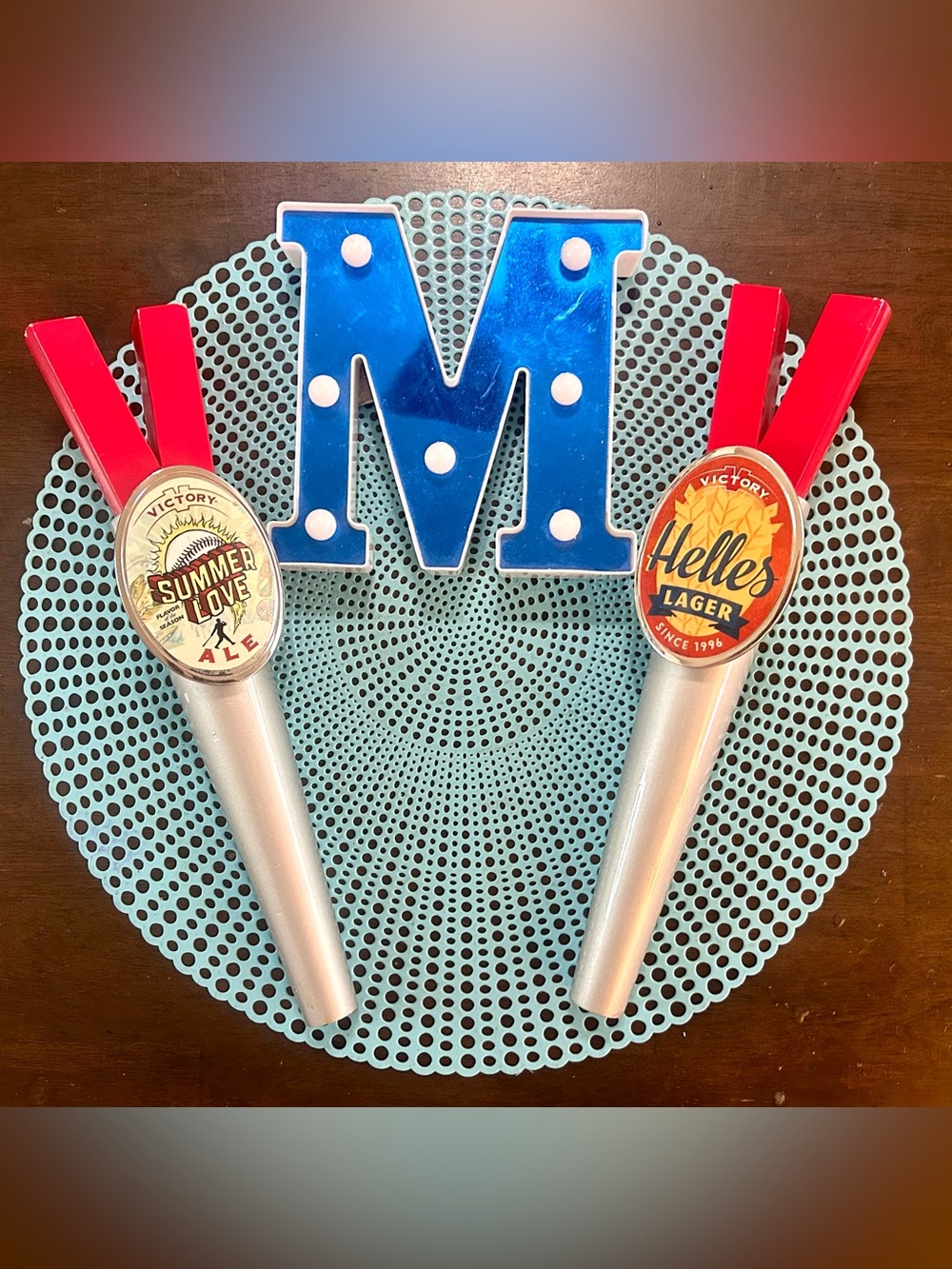 Set of 13” Victory Summer Love Ale & Victory Helles Lager beer tap handles